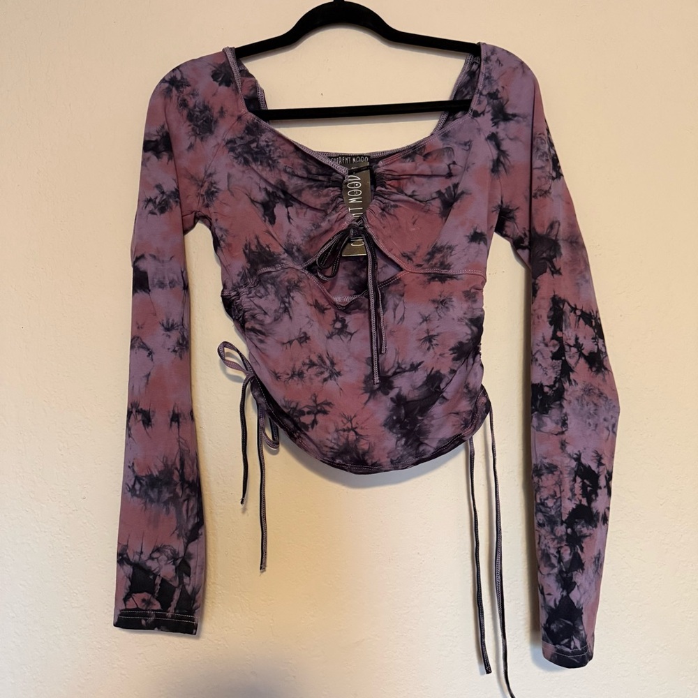 Current Mood Dolls Kill Purple Tie Die Winsome Wonders Long Sleeve Crop Top Med